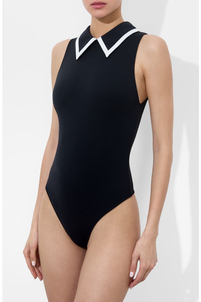 Rothy Collared Sleeveless Bodysuit, Main, color, BLACK/ OFF WHITE