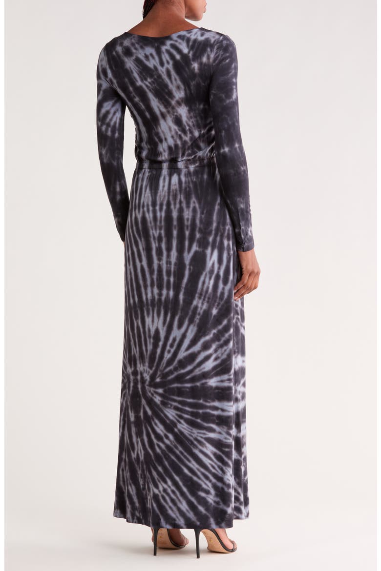 Long Sleeve Tie Waist Maxi Dress, Alternate, color, GREY HUNTER TIE DYE