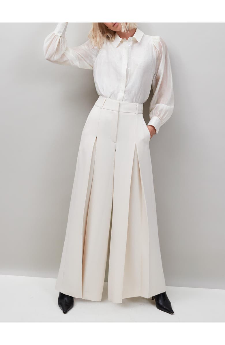 Ro&Zo Pleat Detail Wide Leg Pants, Alternate, color, Cream