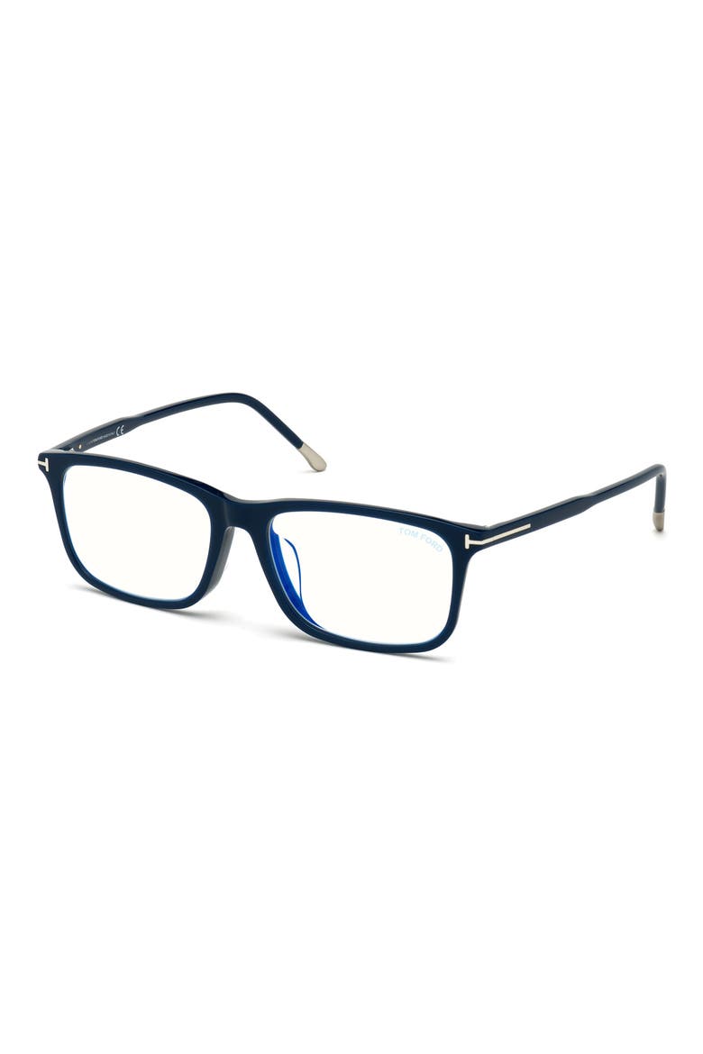 57mm Rectangular Blue Light Blocking Optical Glasses, Alternate, color, NAVY BLUE PALLADIUM TEMPLE