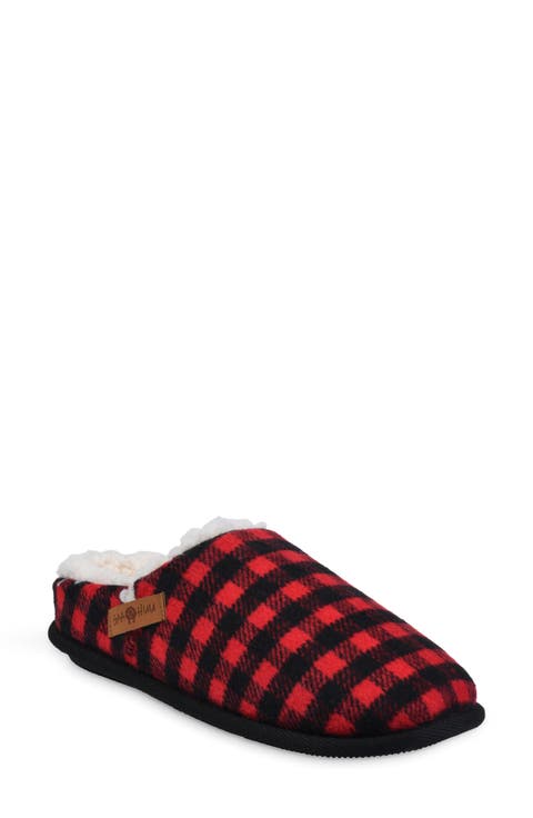 Buffalo Check Faux Shearling Lined Slipper (Women)