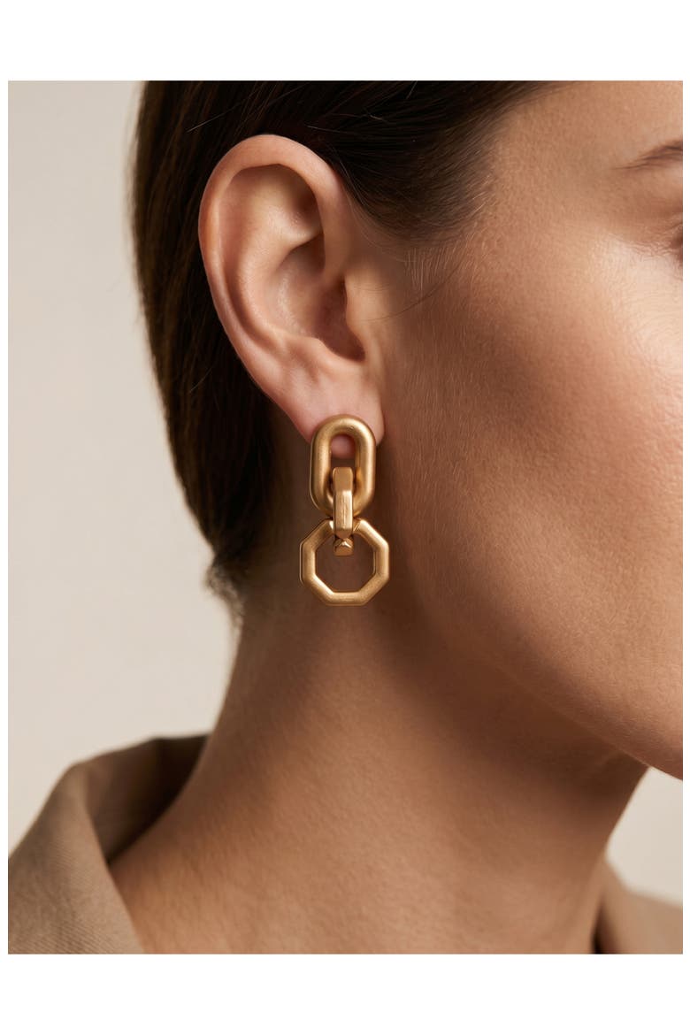 Geometric Link Drop Earrings, Alternate, color, GOLD