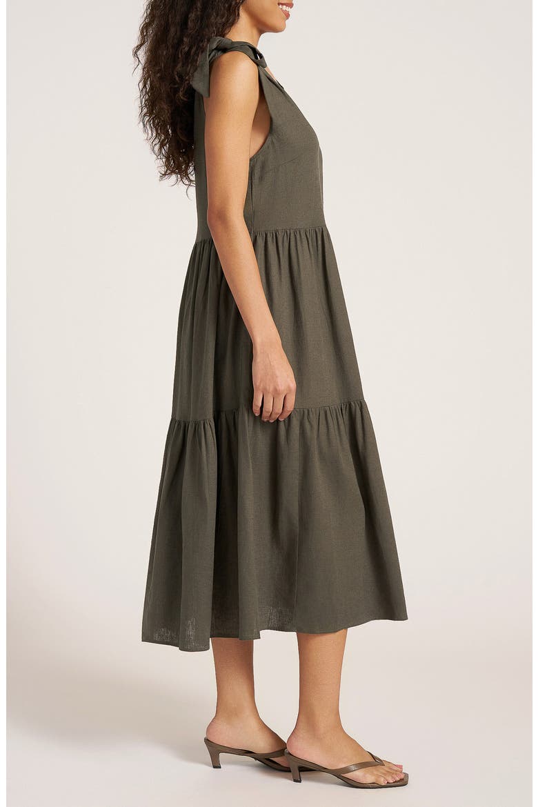 Louisa Shoulder Tie Linen Blend Sundress, Alternate, color, DARK OLIVE