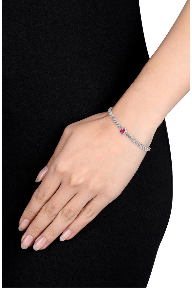 Sterling Silver & Lab-Grown Ruby Curb Link Bracelet, Alternate, color, RED