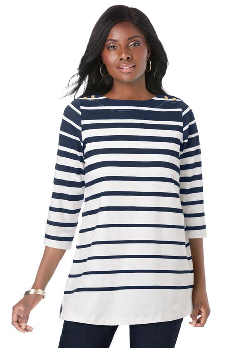 Stretch Cotton Boatneck Tunic (Plus Available)