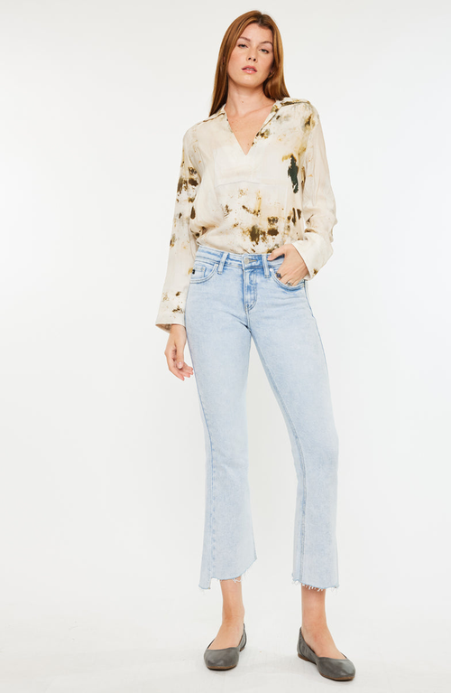 Kancan Elsie Mid Rise Cropped Flare Jeans In Blue
