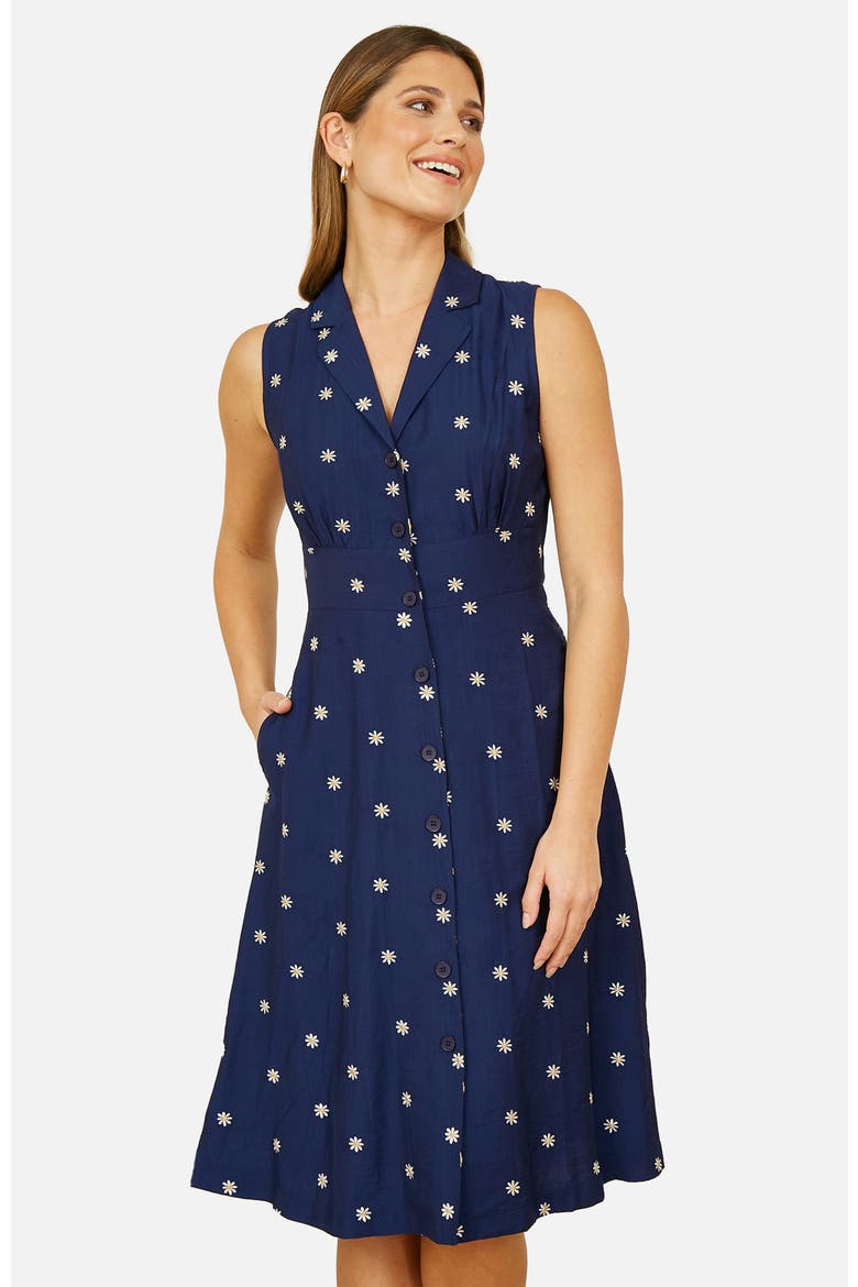 Daisy Print Sleeveless Shirt Dress, Alternate, color, Navy