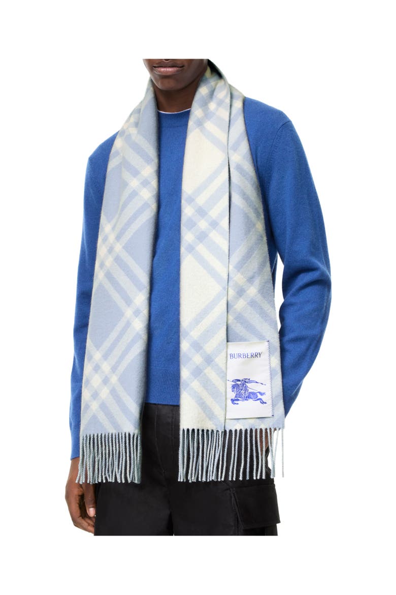 Check Cashmere Scarf, Alternate, color, Bank blue