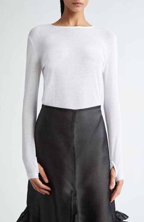 Semisheer Long Sleeve Organic Cotton Knit Top