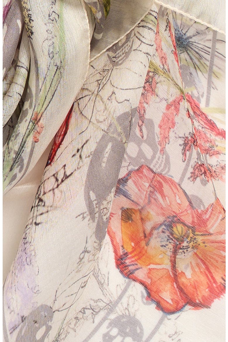 Spider Floral Silk Twill Chiffon Scarf, Alternate, color, IVORY/ MEDIUM GREY
