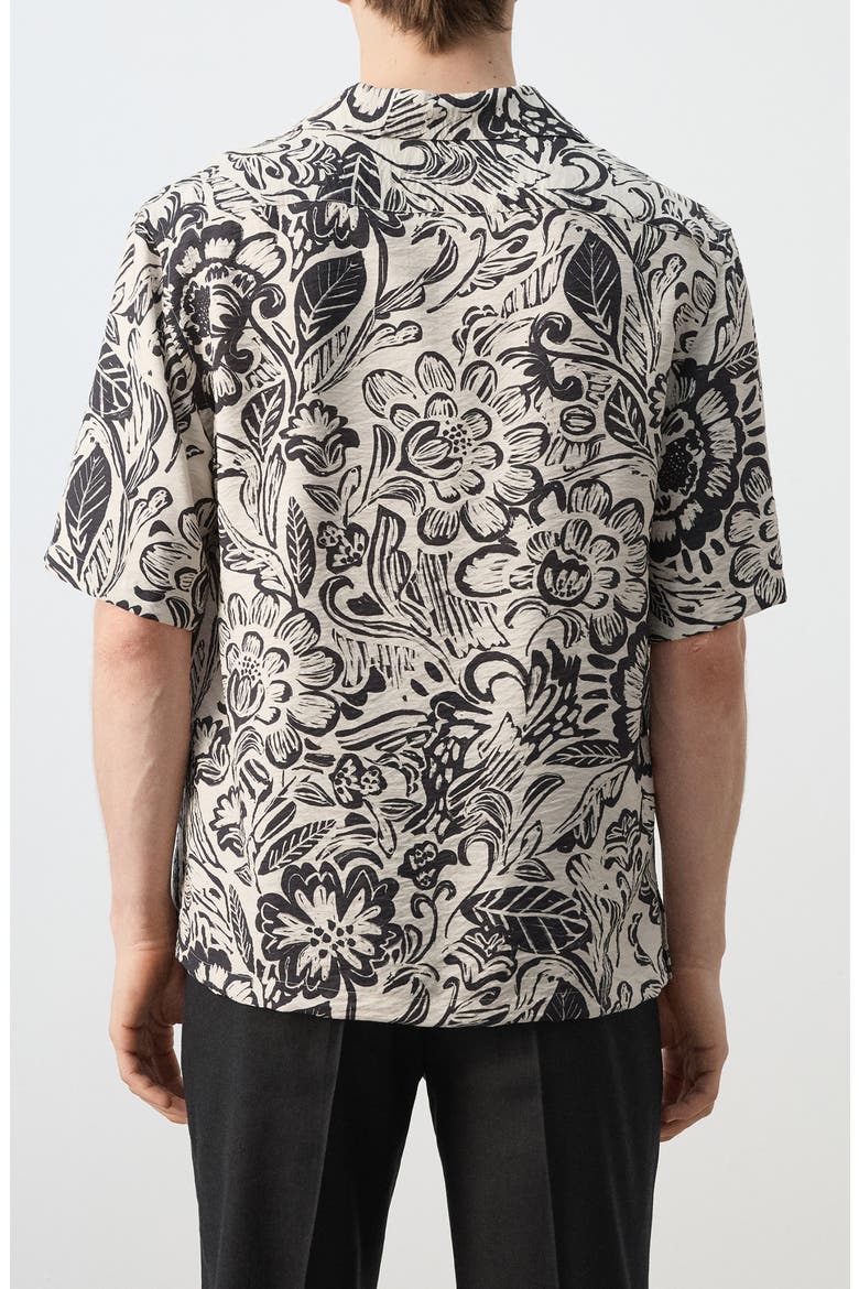 Printed Textured Camp Shirt, Alternate, color, BEIGE