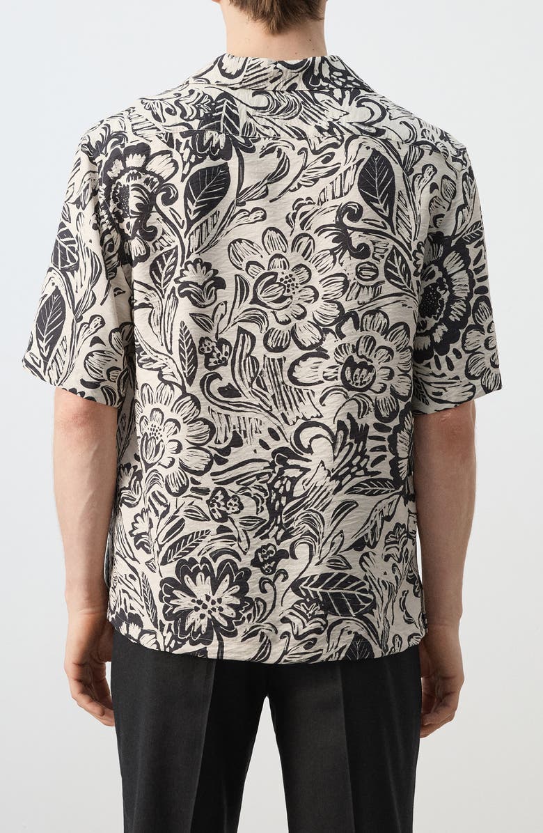 MANGO Printed Textured Camp Shirt, Alternate, color, Beige