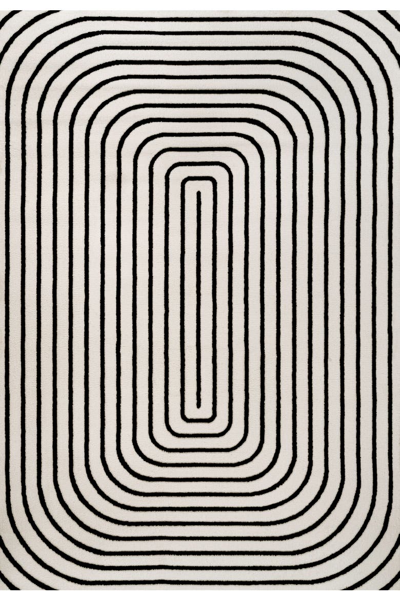 Freya High-Low Modern Scandinavian Arch Stripe Monotone Indoor/Outdoor Area Rug, Main, color, Black/White