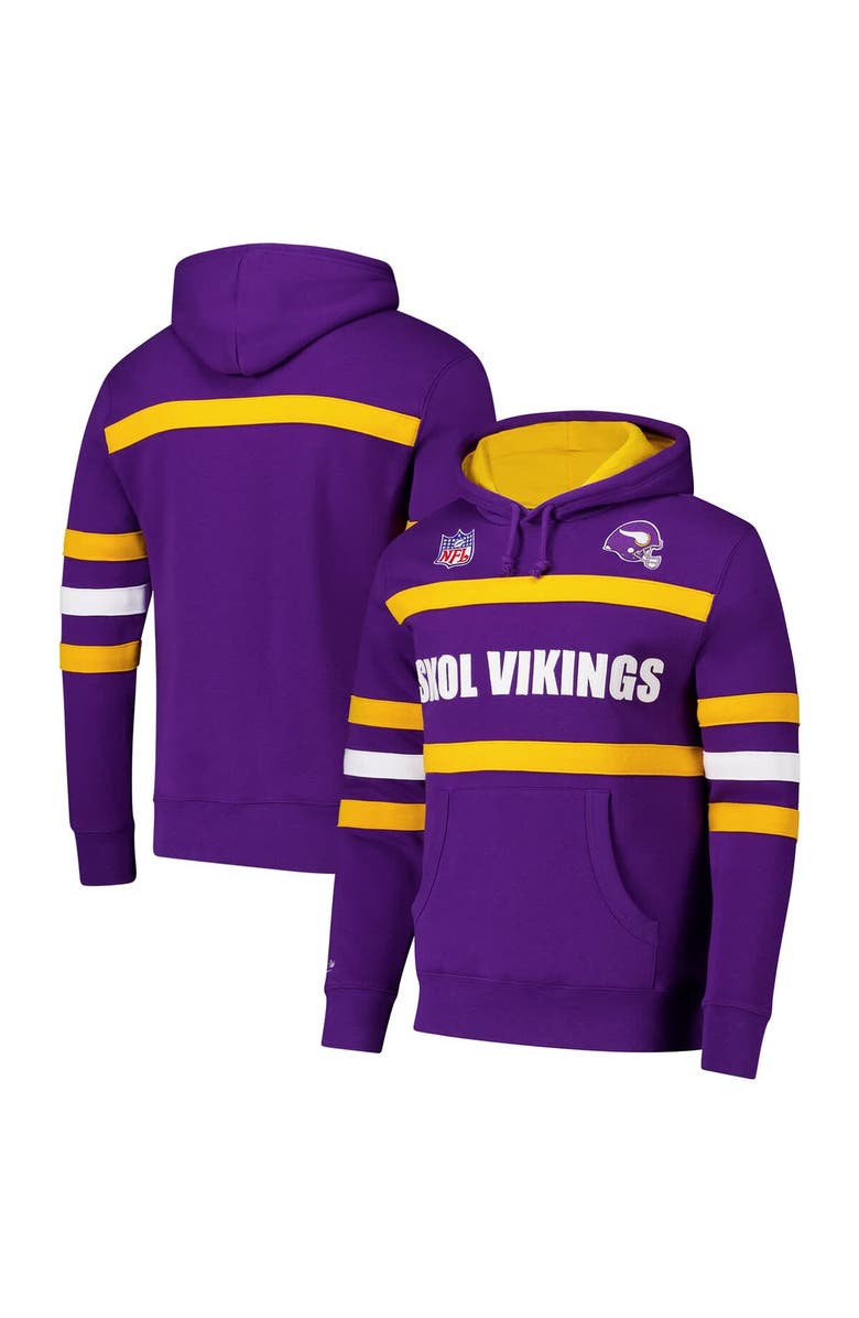 Mitchell & Ness Men's Purple Minnesota Vikings Vintage Logo Head Coach Fleece Pullover Hoodie, Main, color, Purple