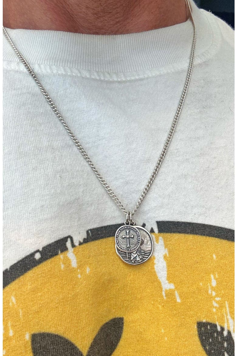 Saint Christopher Double Medallion Necklace, Alternate, color, Sterling Silver