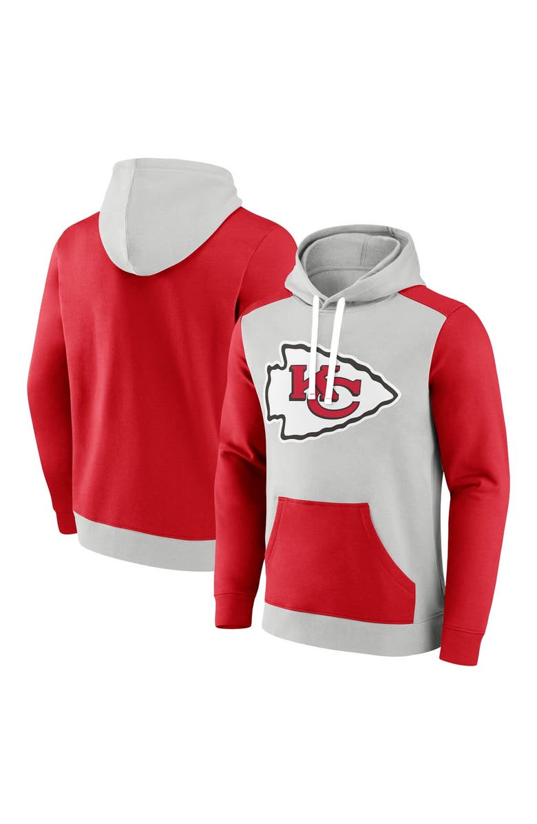 FANATICS Men's Fanatics Branded Silver/Red Kansas City Chiefs Big & Tall Team Fleece Pullover Hoodie, Main, color, 