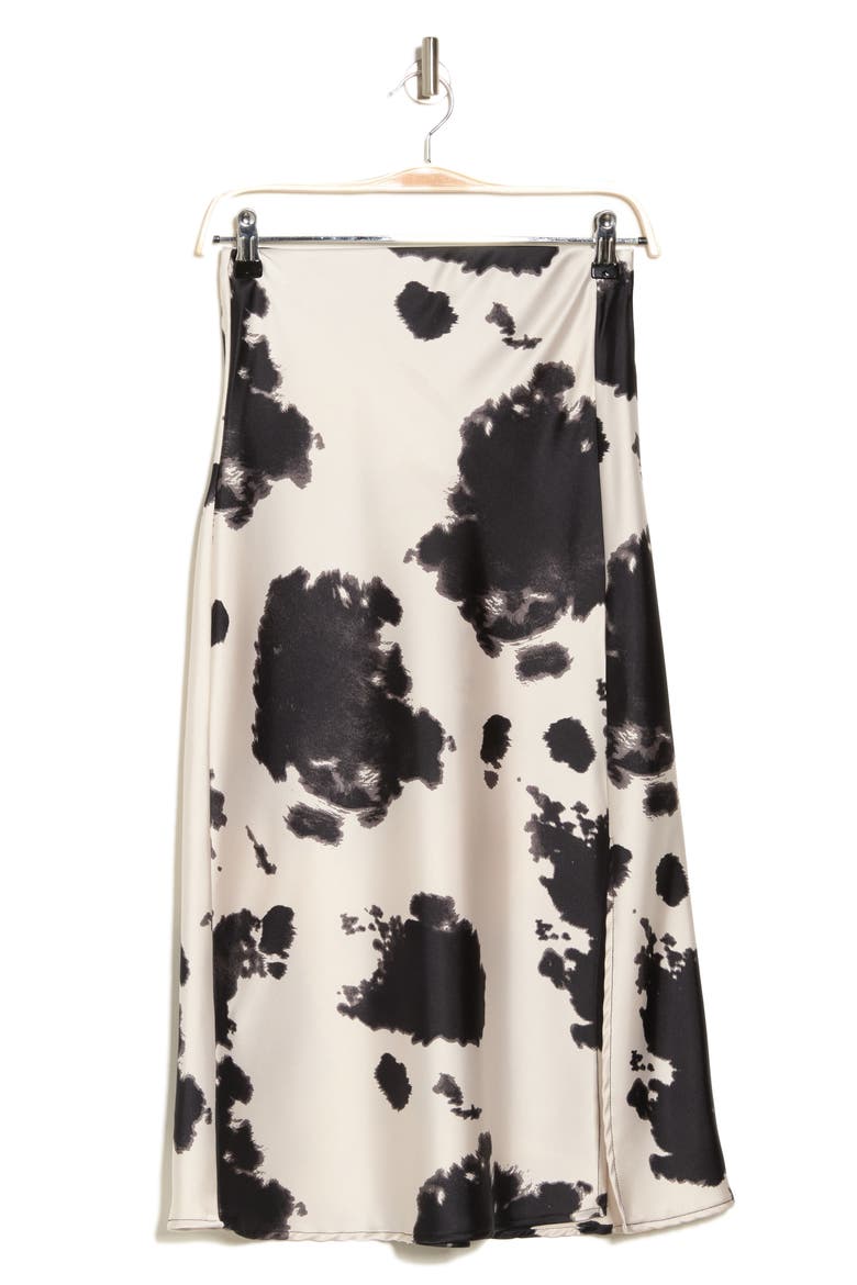 Cow Print Midi Skirt, Alternate, color, BLACK