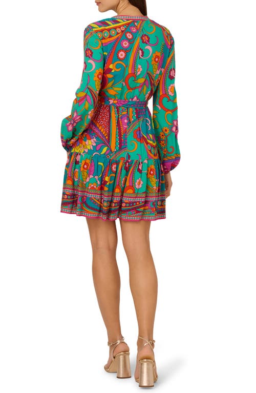 ADRIANNA PAPELL ADRIANNA PAPELL PRINT TIE WAIST LONG SLEEVE DRESS