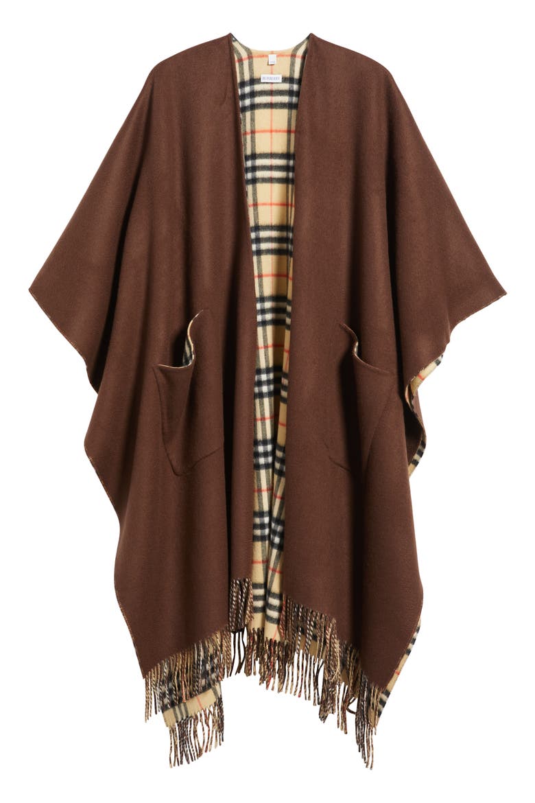 Wool & Cashmere Reversible Cape, Alternate, color, TREACLE BROWN
