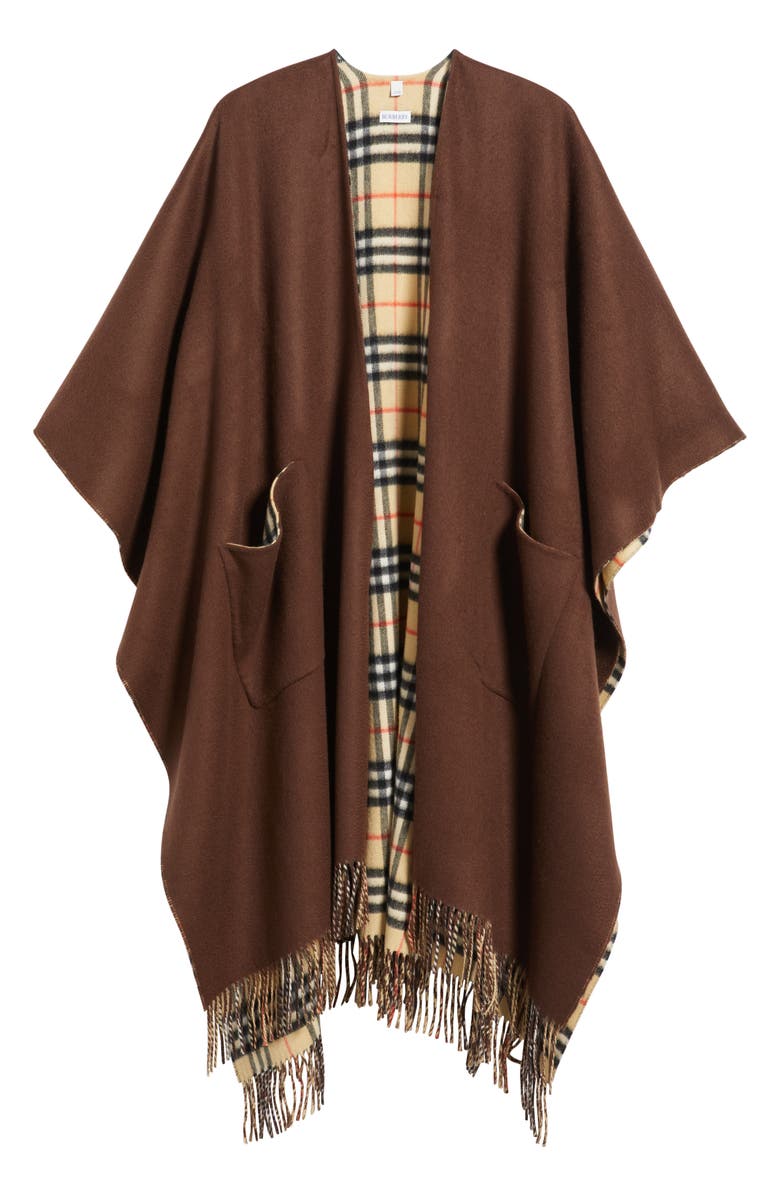 Burberry Wool & Cashmere Reversible Cape, Alternate, color, Treacle Brown