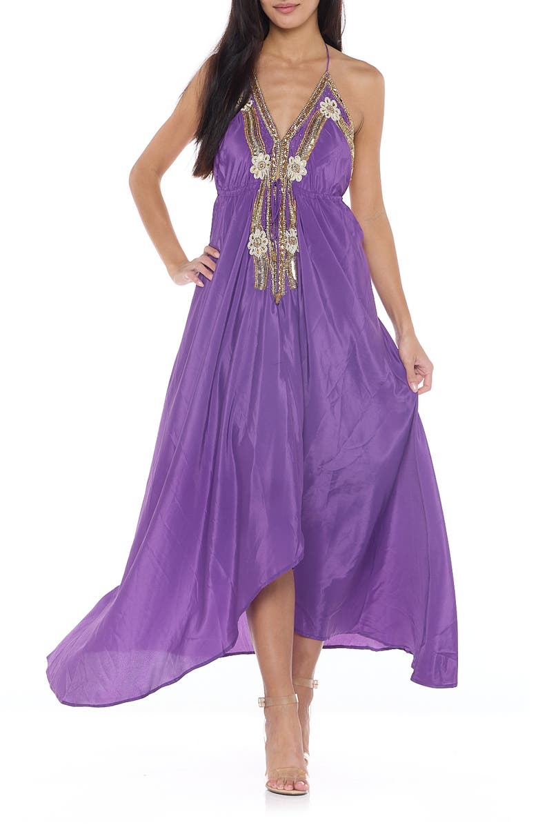RANEES Beaded Halter Cover-Up Dress, Main, color,