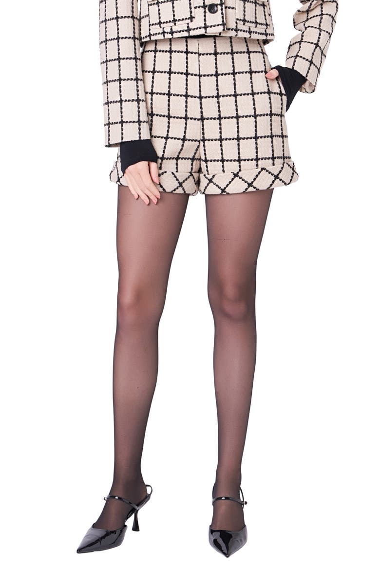 Plaid Cuffed Shorts, Main, color, BEIGE/ BLACK