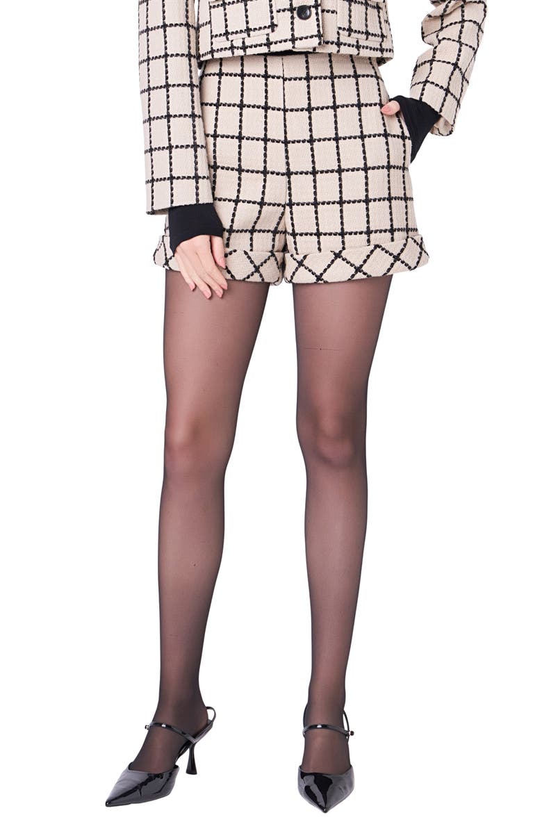 English Factory Plaid Cuffed Shorts, Main, color, Beige/ Black