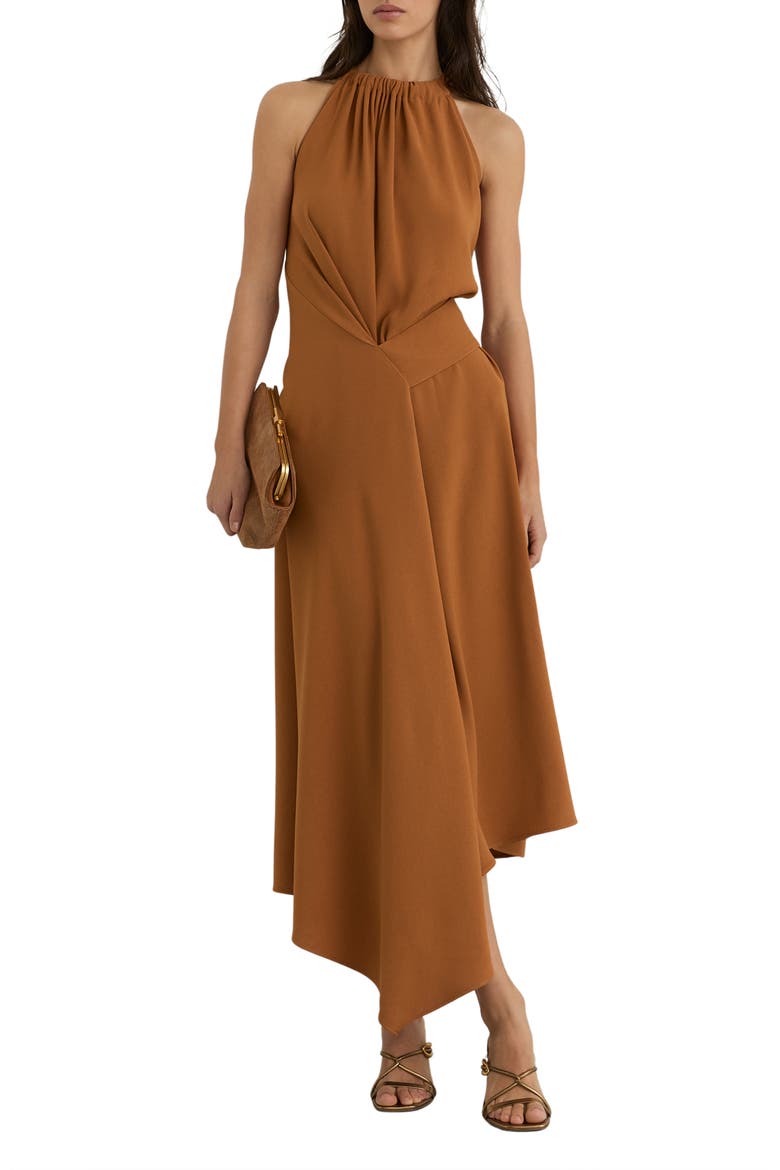 Maeve Asymmetric Sleeveless Midi Dress, Main, color, RUST ORANGE