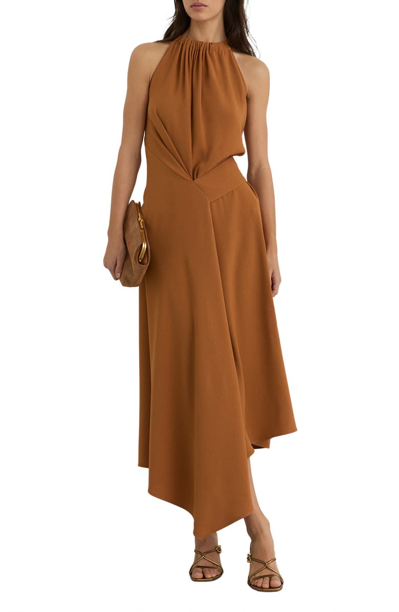 Reiss Maeve Asymmetric Sleeveless Midi Dress, Main, color, Rust Orange