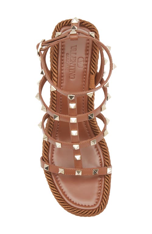 Valentino Rockstud Torchon 105 Leather Espadrille Wedge Sandals In Tobacco