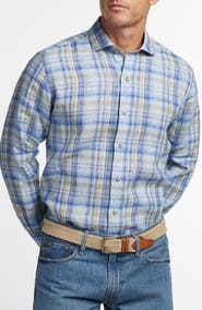 David Donahue Linen Check Sport Shirt