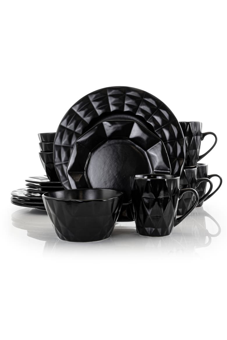 Retro Chic 16-Piece Glazed Dinnerware Set, Main, color, Black