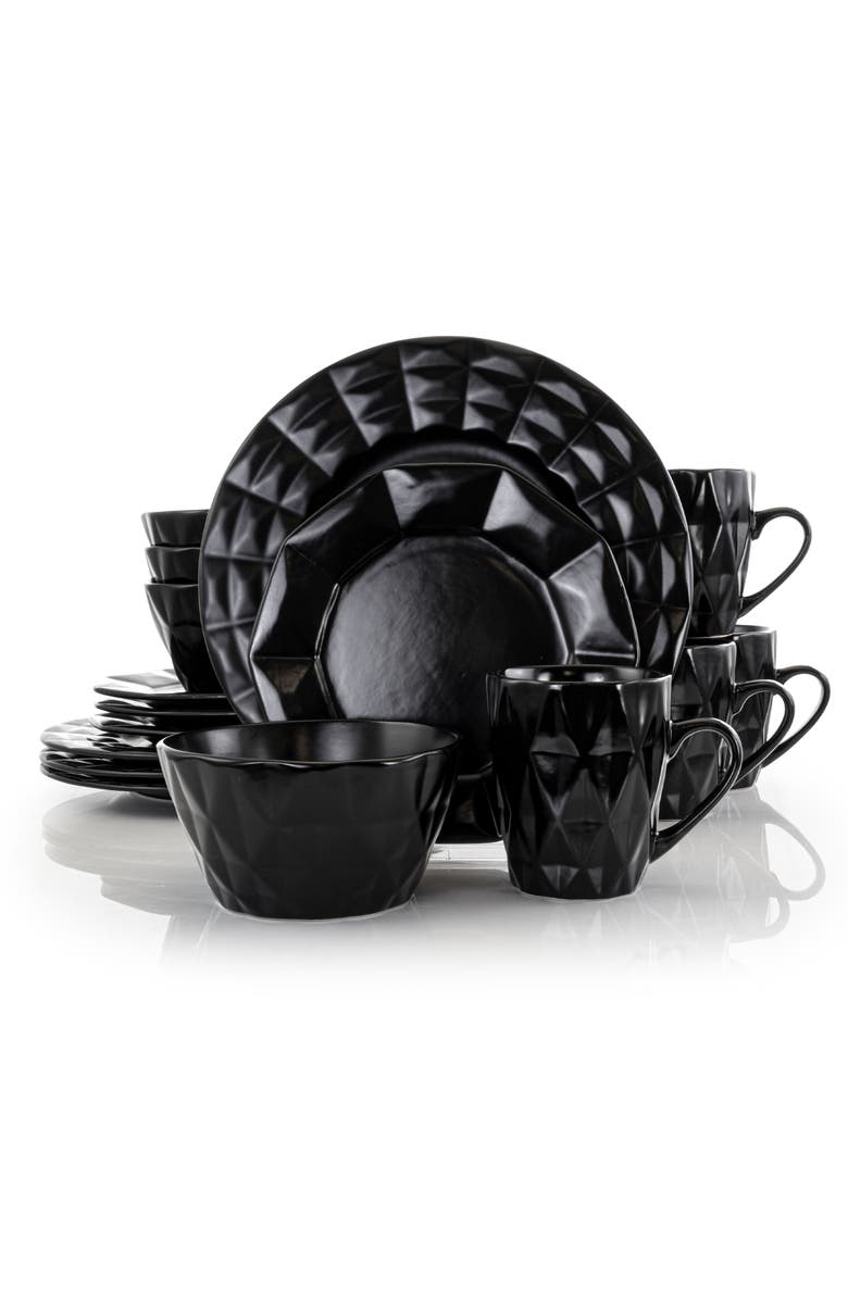 Elama Retro Chic 16-Piece Glazed Dinnerware Set, Main, color, Black