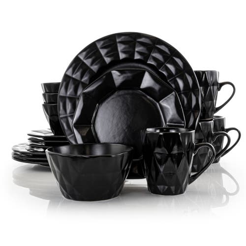 Elama Retro Chic 16-piece Glazed Dinnerware Set In Black