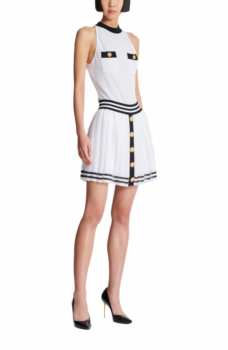 Balmain Pleated Monogrammed Knit Skirt, Main, color, 