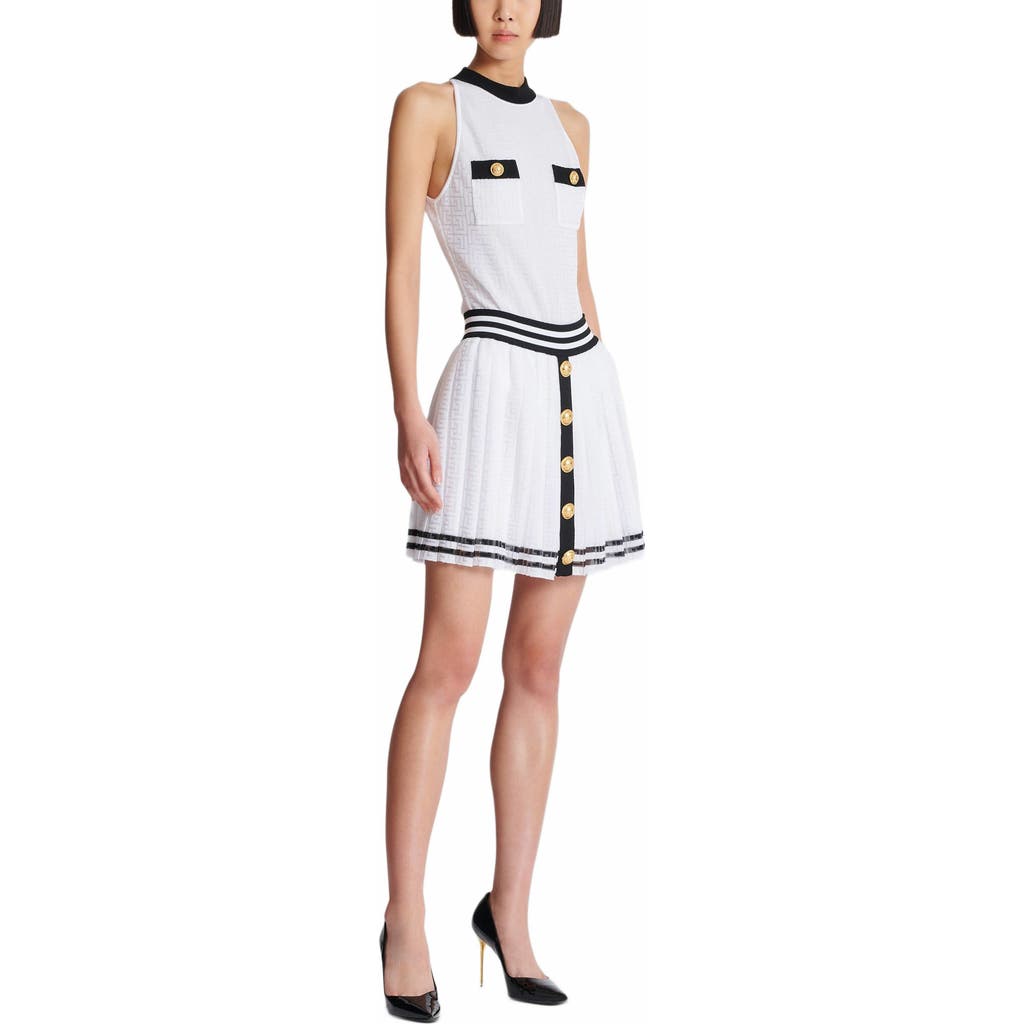 Balmain Pleated Monogrammed Knit Skirt