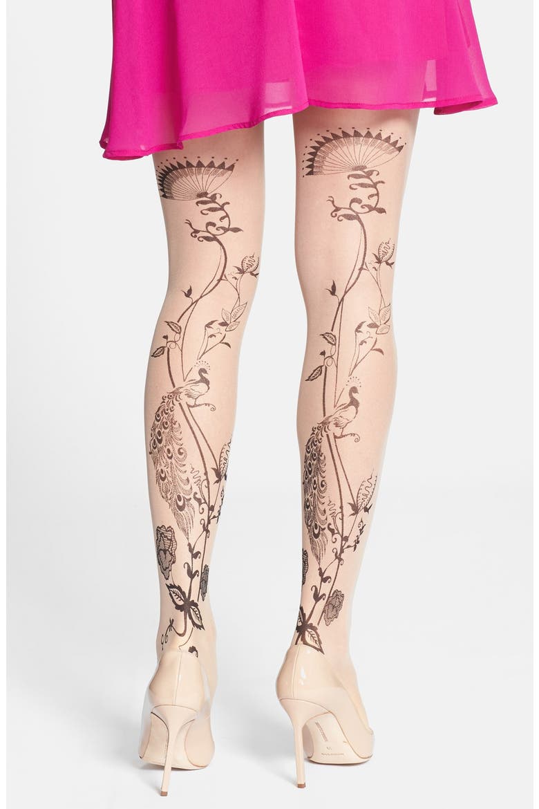 Ornate Backseam Print Tights, Main, color, CREAM