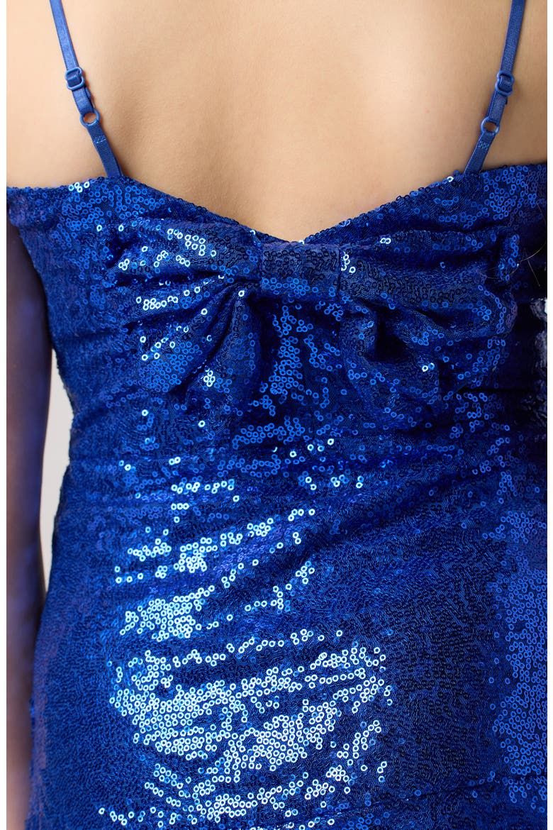 Sequin Bow Back Tiered Dress, Alternate, color, COBALT