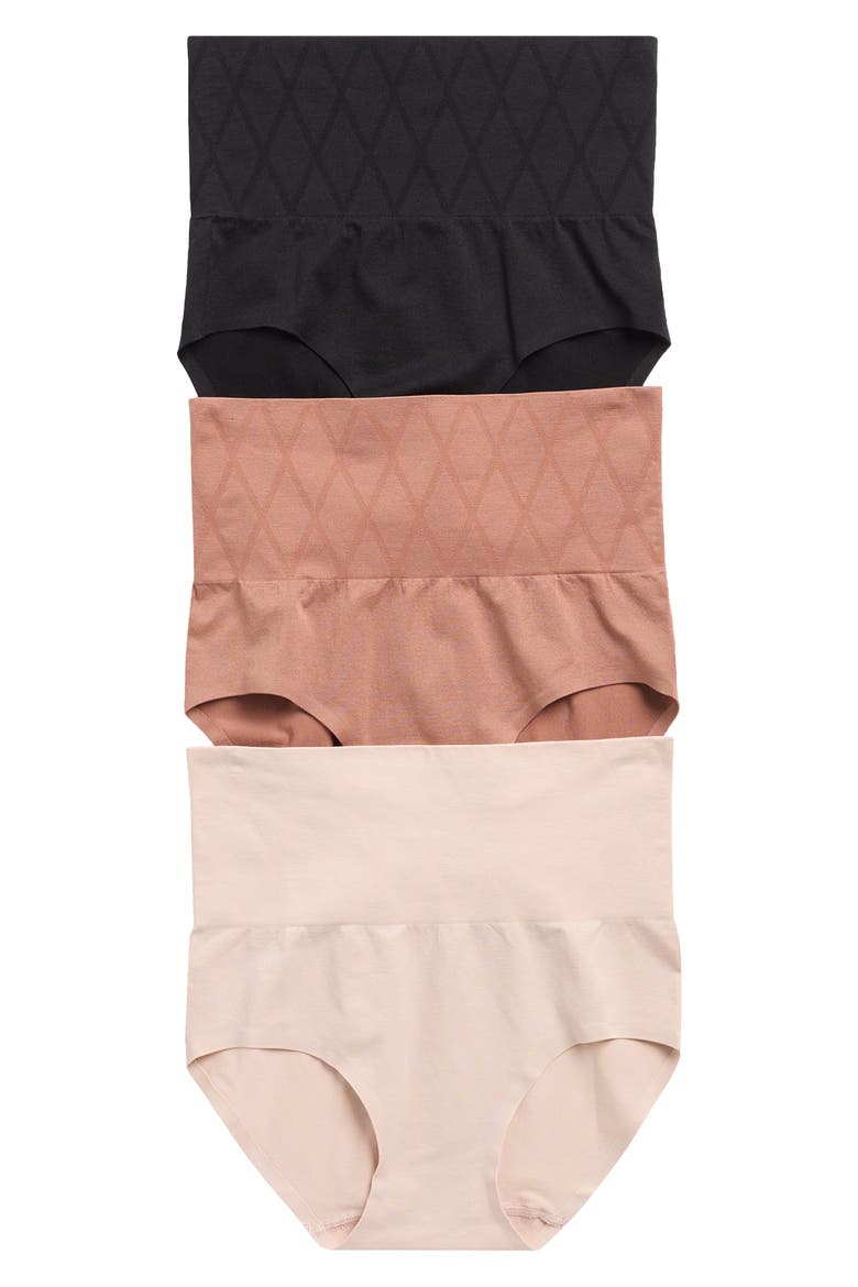 3-Pack Everyday High Waist Shaping Briefs, Main, color, ISLAND SAND/ CAF LATTE/ BLACK