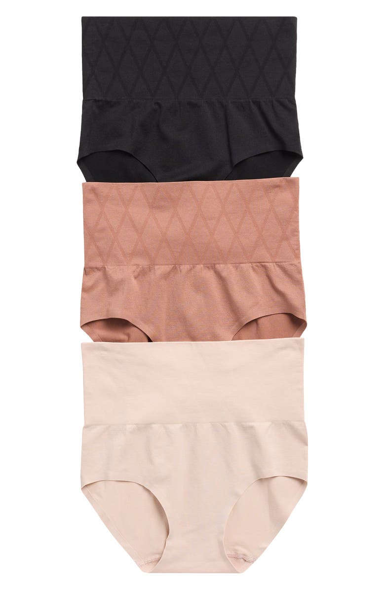 SKINNY GIRL 3-Pack Everyday High Waist Shaping Briefs, Main, color, Island Sand/ Caf Latte/ Black