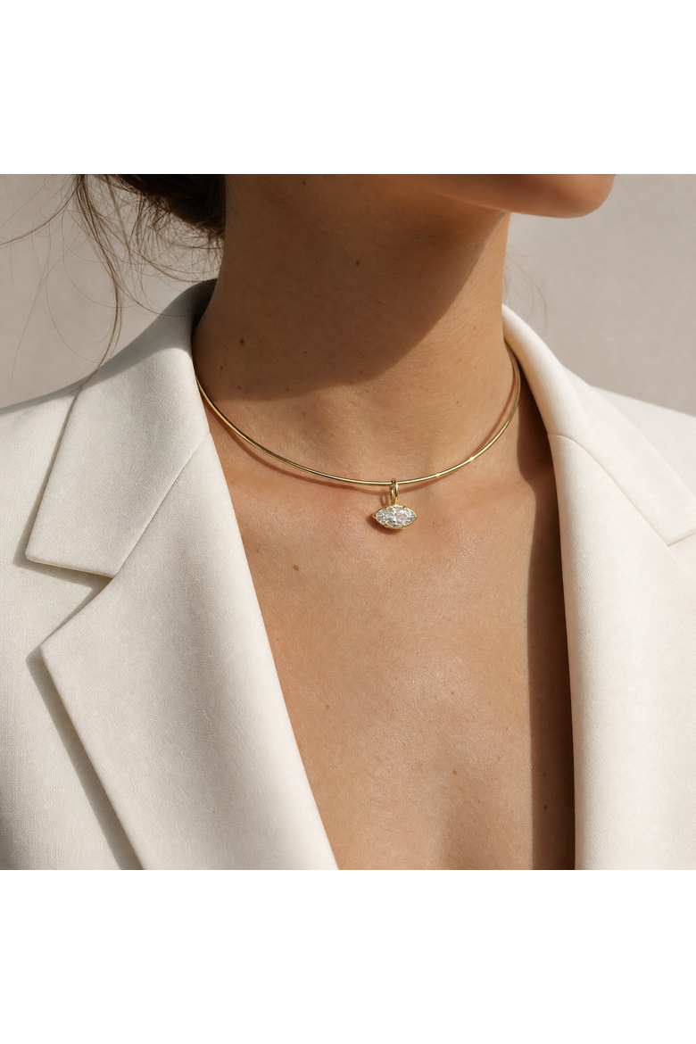 Moissanite Marquise Bezel Pendant Charm, Alternate, color, Gold