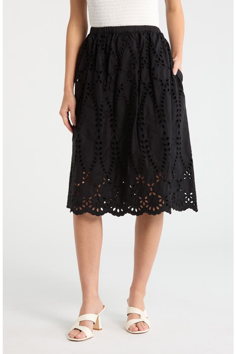 Gracie Cotton Eyelet Midi Skirt, Main, color, BLACK EYELET
