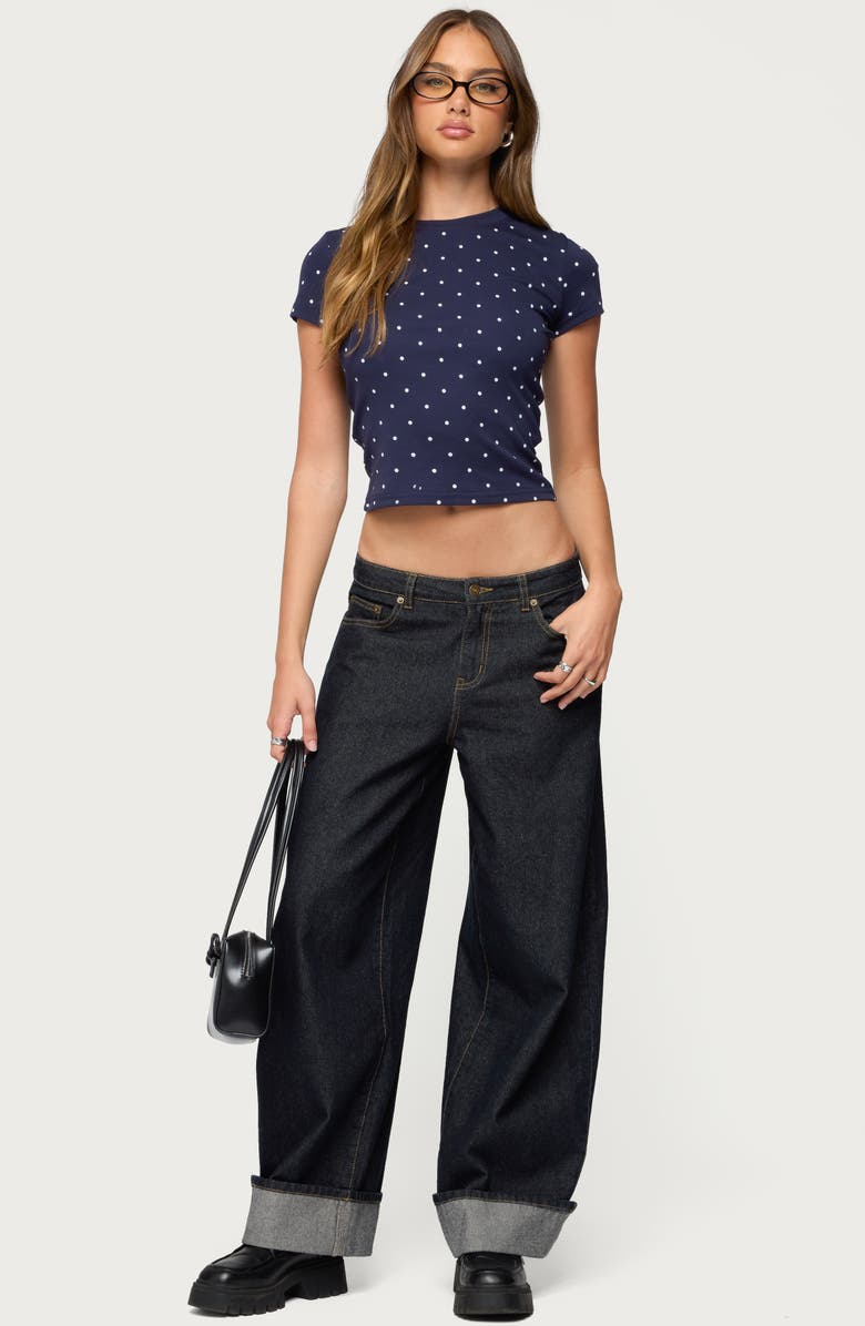 EDIKTED Lorenzo Polka Dot Crop T-Shirt, Alternate, color, Navy
