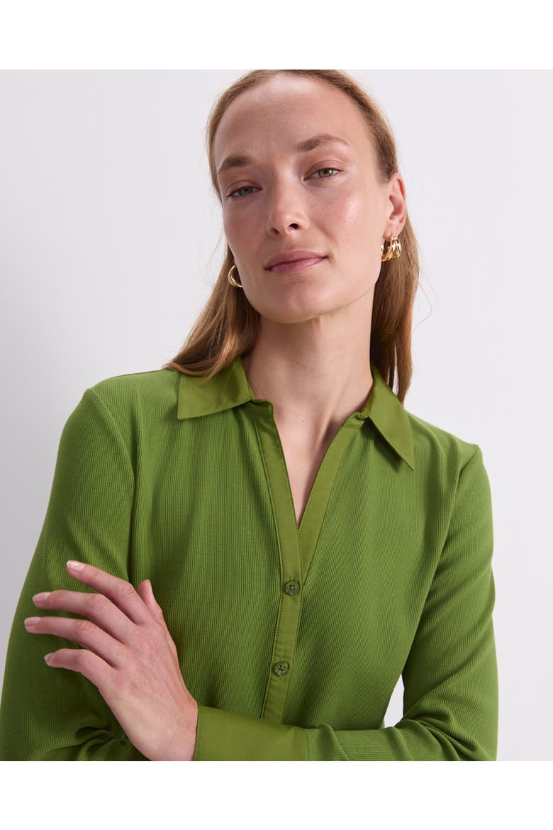 Catherine Rib Button-Front Shirt, Alternate, color, Olive Green