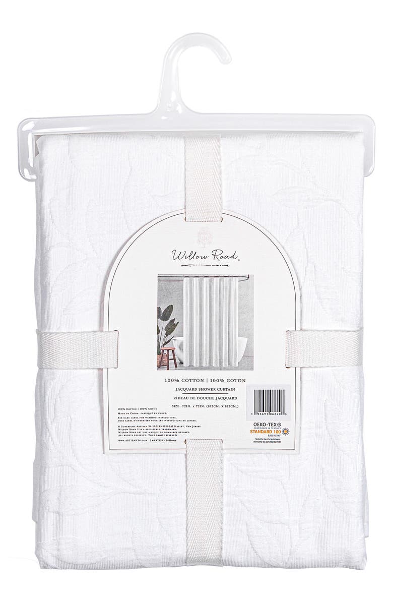 ARTISAN 34 Single Leaf Jacquard Cotton Shower Curtain, Alternate, color, White