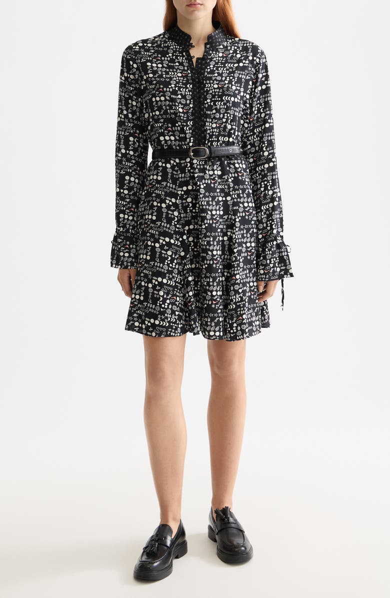Scotch & Soda Long Sleeve Print Minidress, Main, color, Moon Gardening
