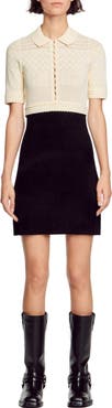 SANDRO Solene Short Sleeve Sheer Pointelle Crop Sweater