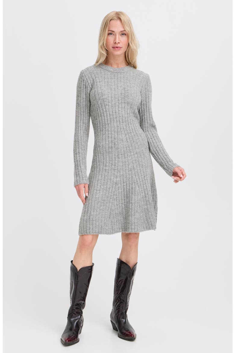 Ribbed Knit Long Sleeve Sweater Dress, Alternate, color, MID GREY MELANGE