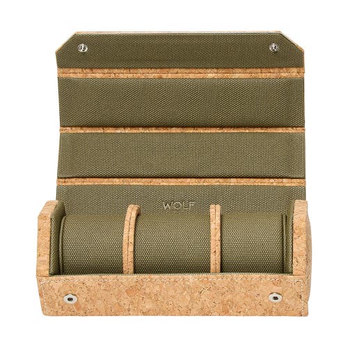 Wolf Cortica Triple Hexagon Watch Roll W/ Capsule In Natural Cork