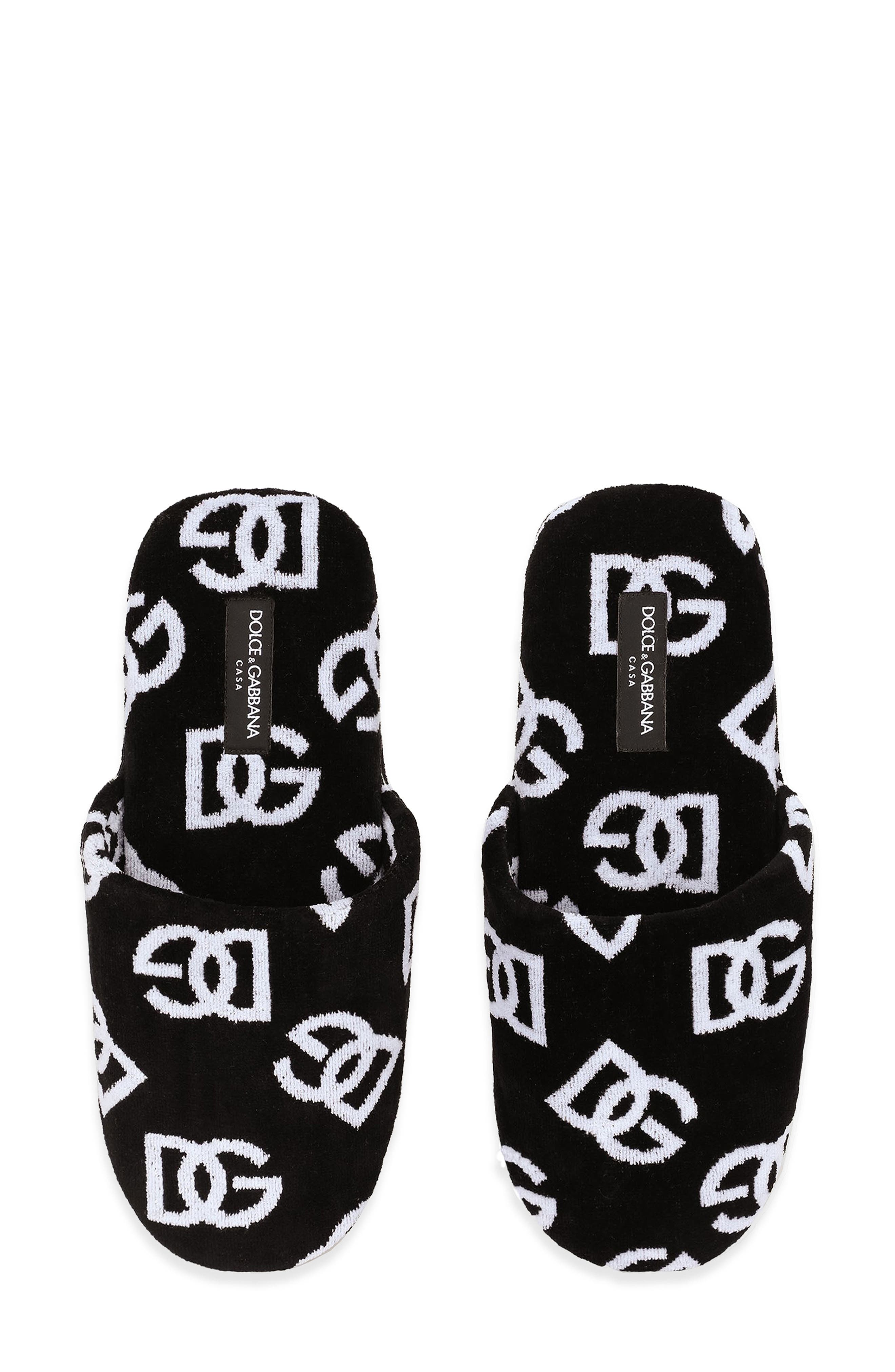 Dolce&Gabbana DG Allover Logo Jacquard Cotton Terry Cloth Scuff Slipper, Alternate, color, 